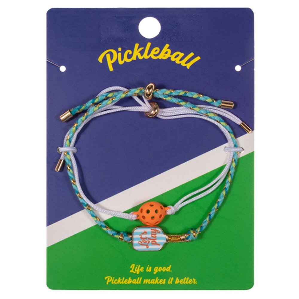 Pickleball 2PCS - LETS PLAY Paddle Ball Adjustable Cinch Pull Bracelets NEW